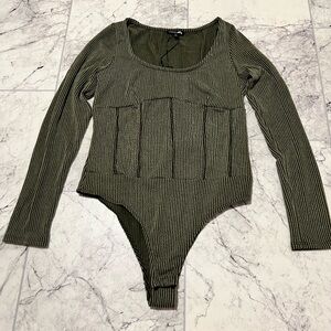 Fashion Nova Olive Striped Bodysuit